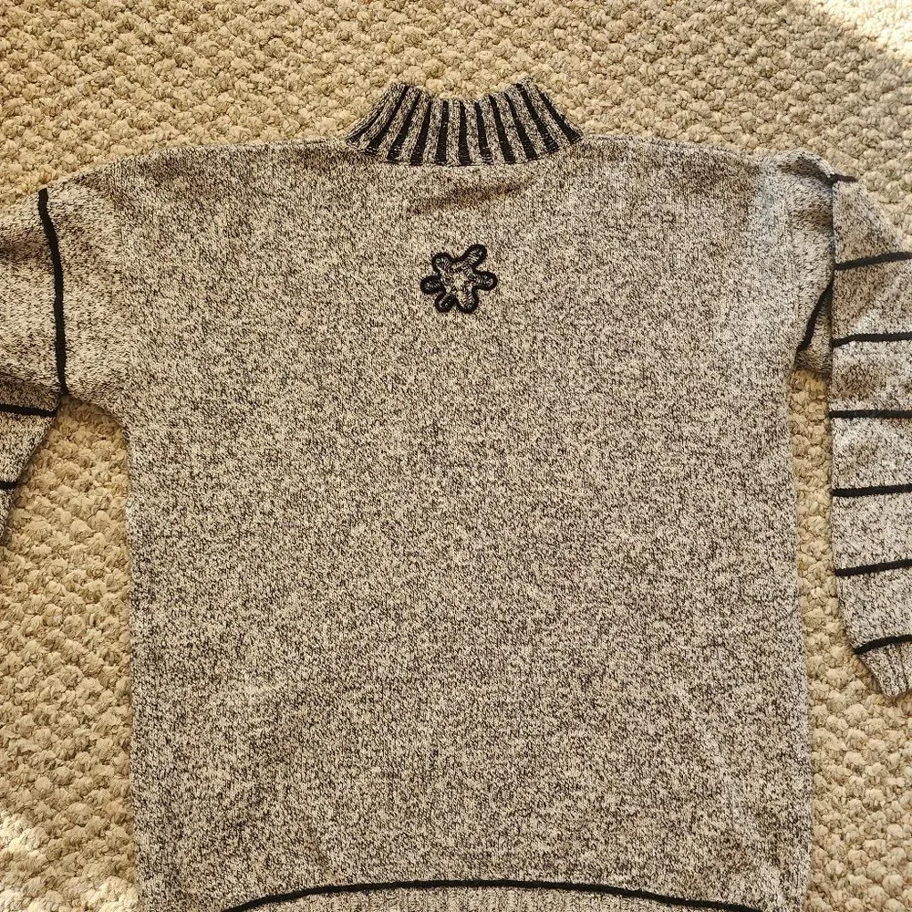 LAUREL Womens Size 40(US Size 10) Mock Neck Tan Black Embroidered Sweater